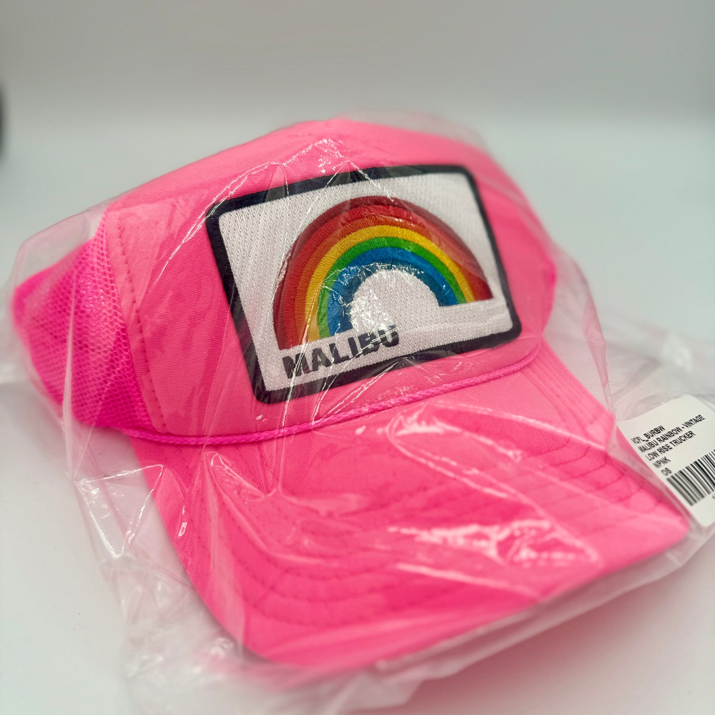 Aviator Nation Pink Trucker Hat Malibu Rainbow Patch Neon Embroidered