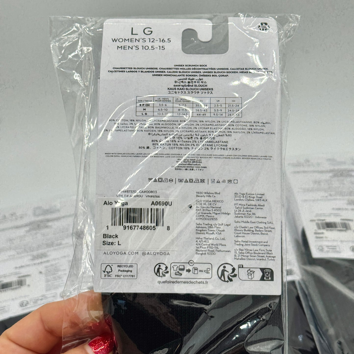 Alo Yoga (Bundle) Unisex Scrunch Socks, 5x Pairs - Black