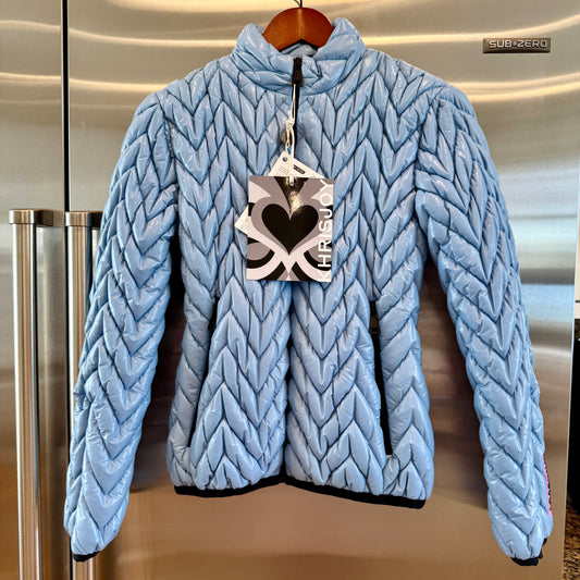 Khrisjoy Ski Chevron Padded Quilted Jacket in Sky Blue