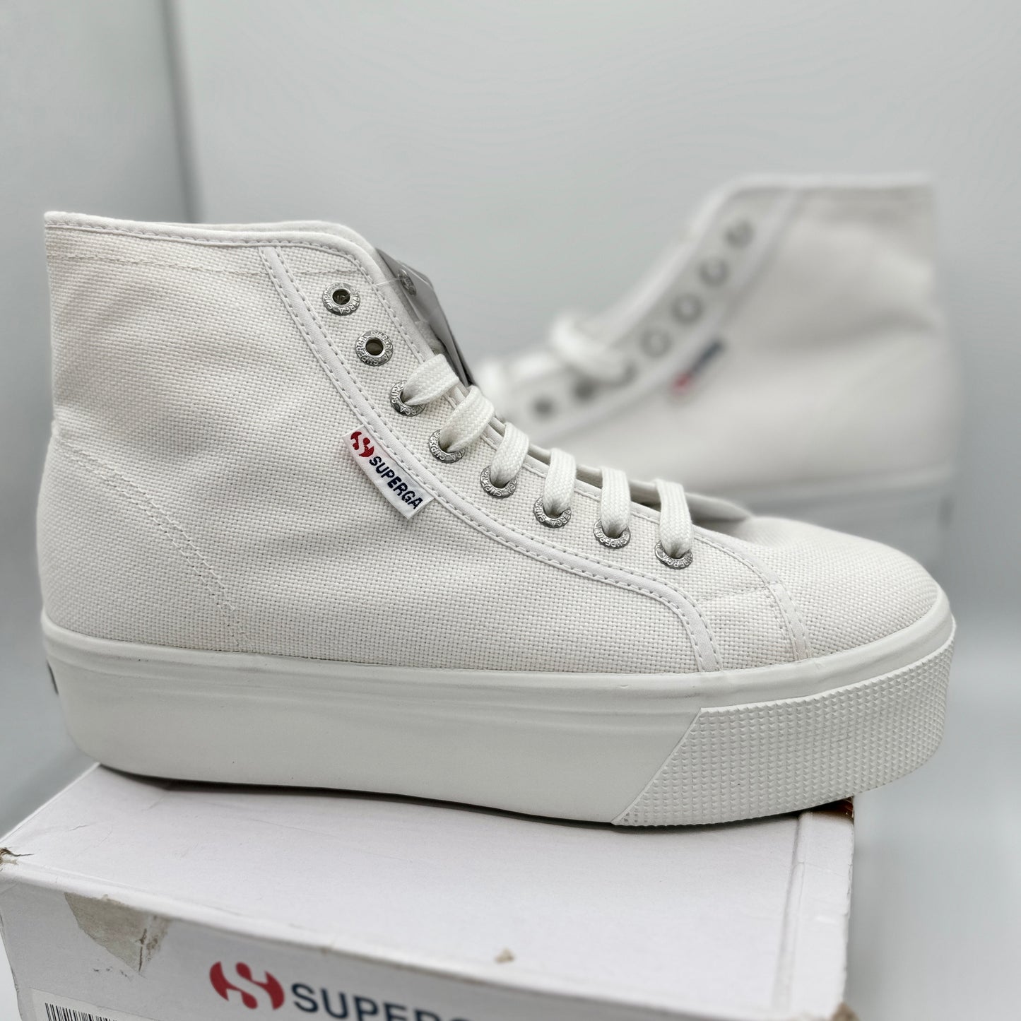 Superga White High Top Platform Sneakers 2705 Hi Lace up shoes