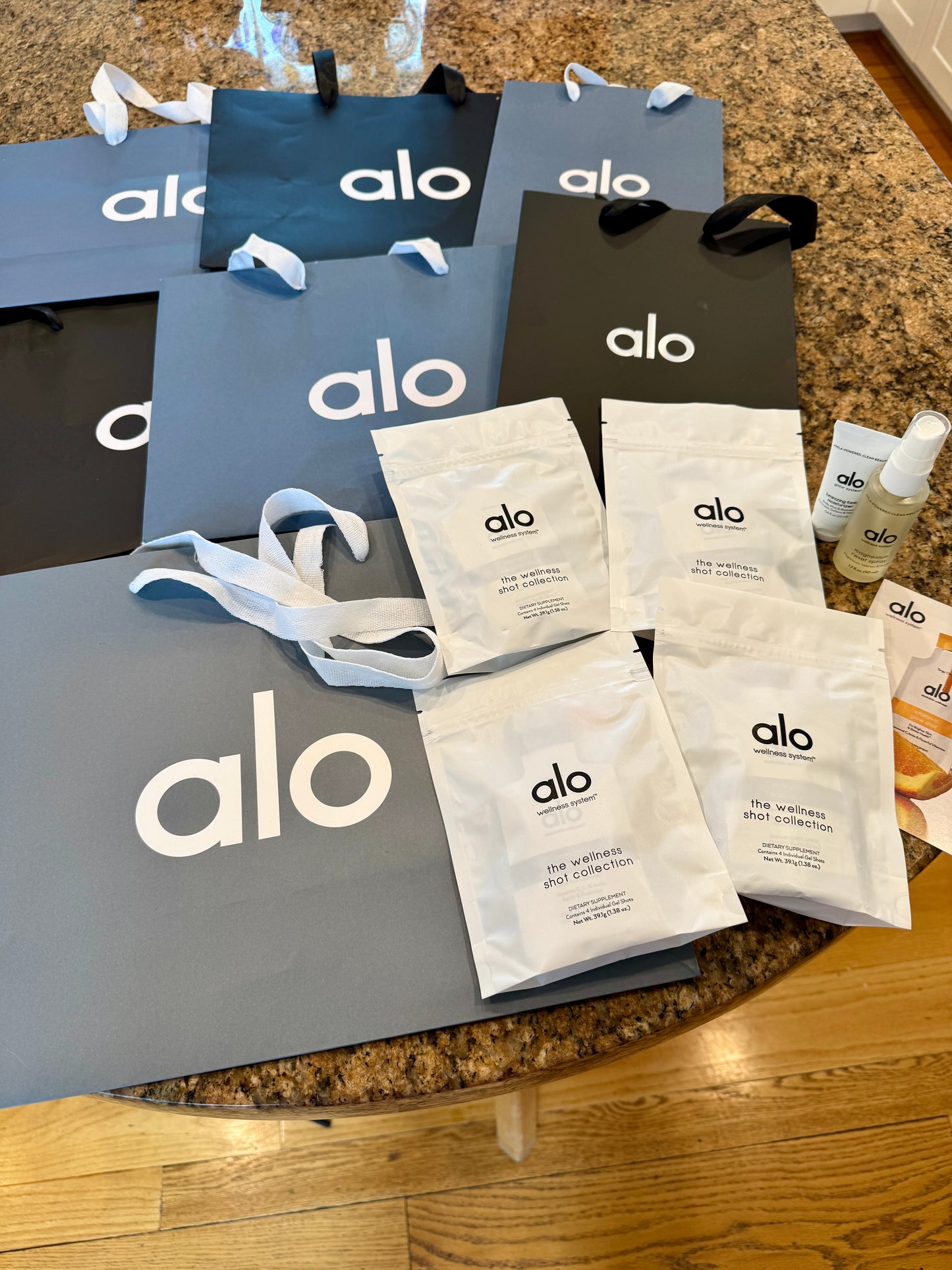 Alo Yoga Bundle of Travel Wellness and (6) Paper Bags / Gift Bags