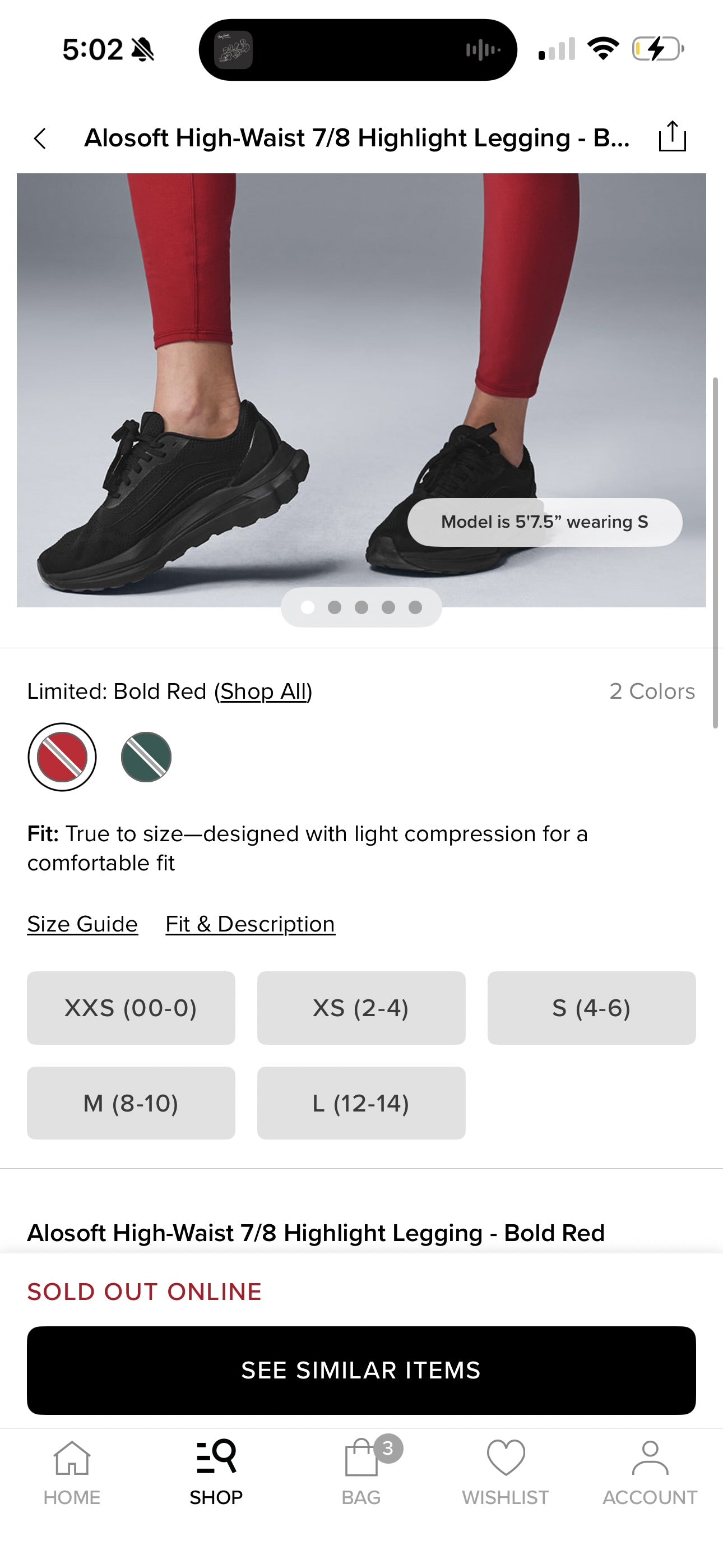 Alo Bold Red Alosoft Leggings High Waisted 7/8 Pants