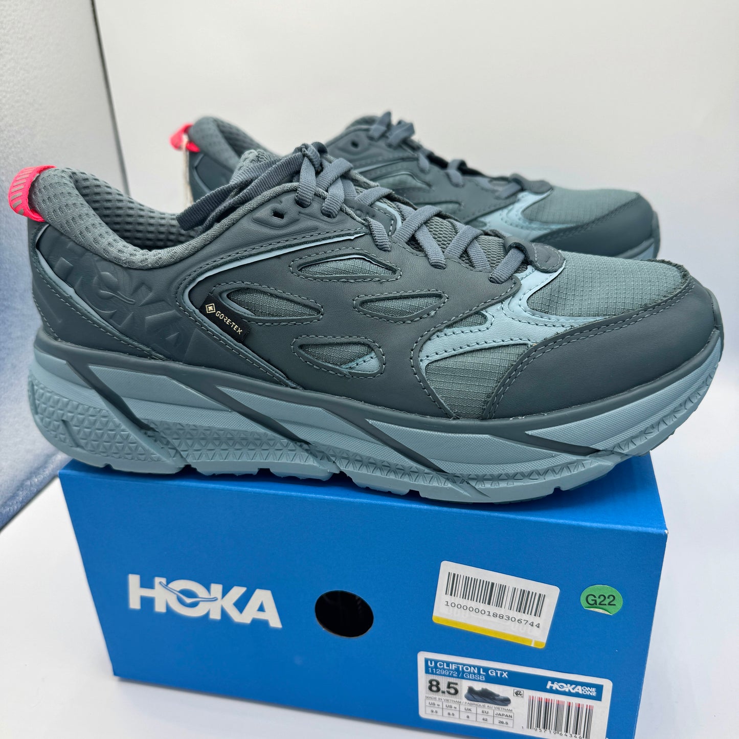 Hoka Clifton Leather Gore-Tex Waterproof Unisex Goblin Stone Blue GBSB