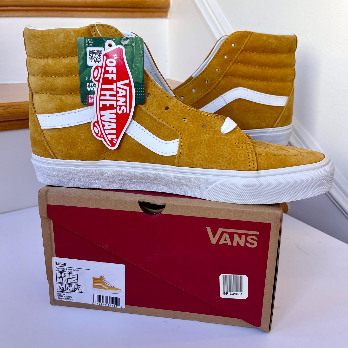 Vans Sk8 Hi Golden Yellow High Top Classic Skate Sneaker Pig Suede Leather