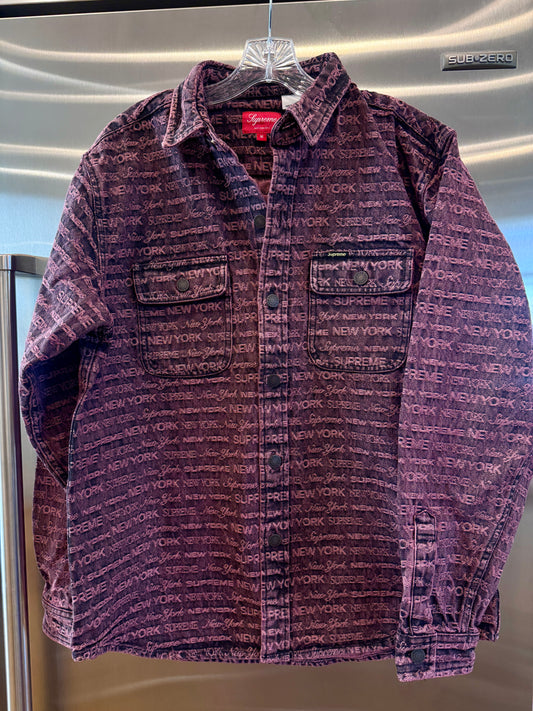 Supreme New York Multi Type Logo Denim Jacquard Button down shirt in purple