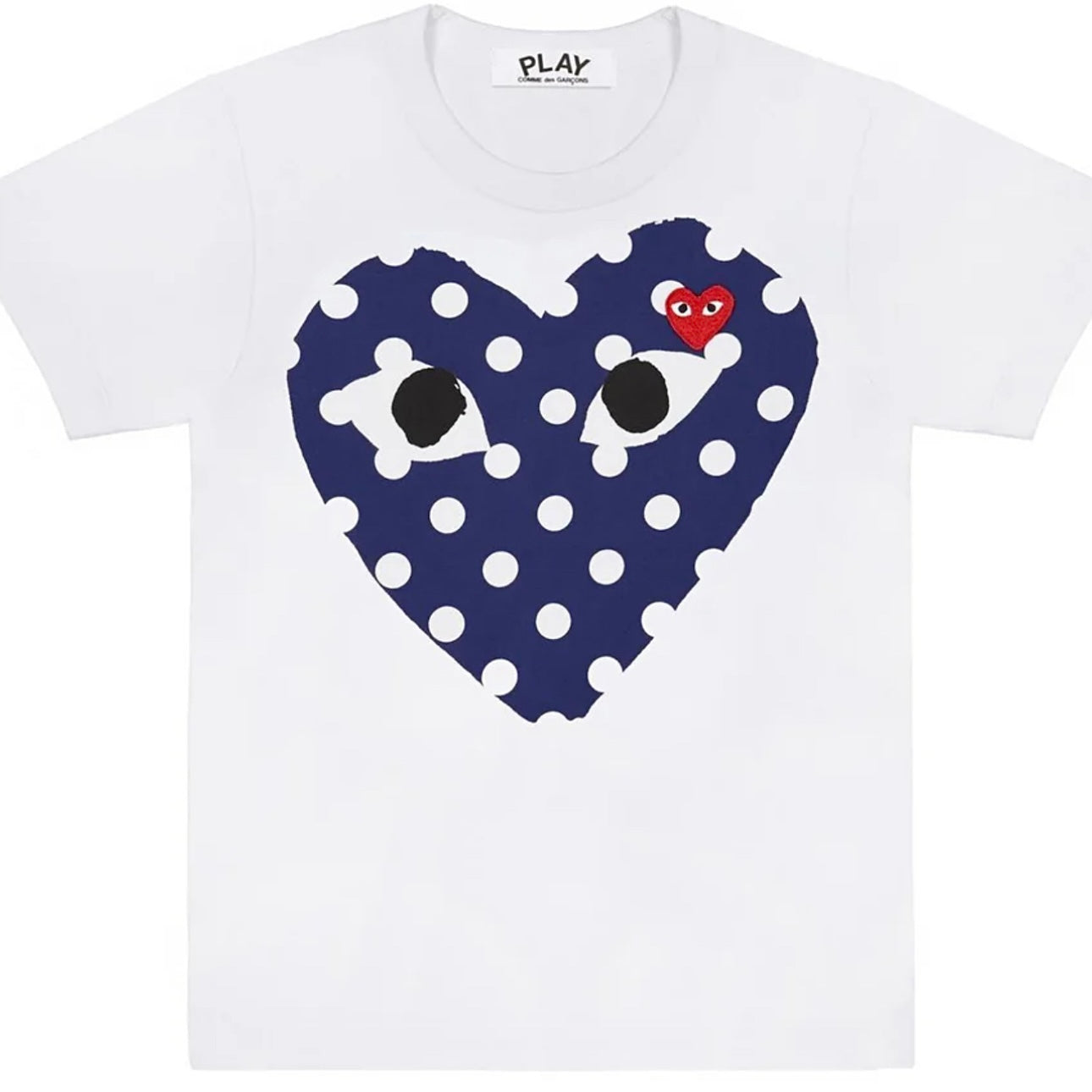 Commes Des Garçons Play White Polka Dot Classic Heart T Shirt Navy tee CDG