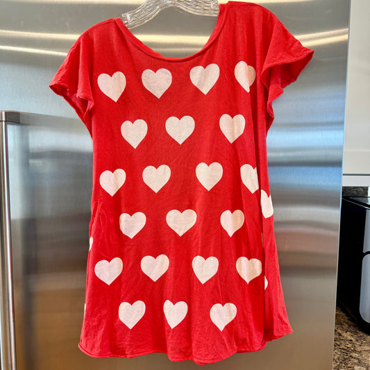 Wildfox Red Short Sleeved Shirt with white hearts and open back valentines top Pre-Owned