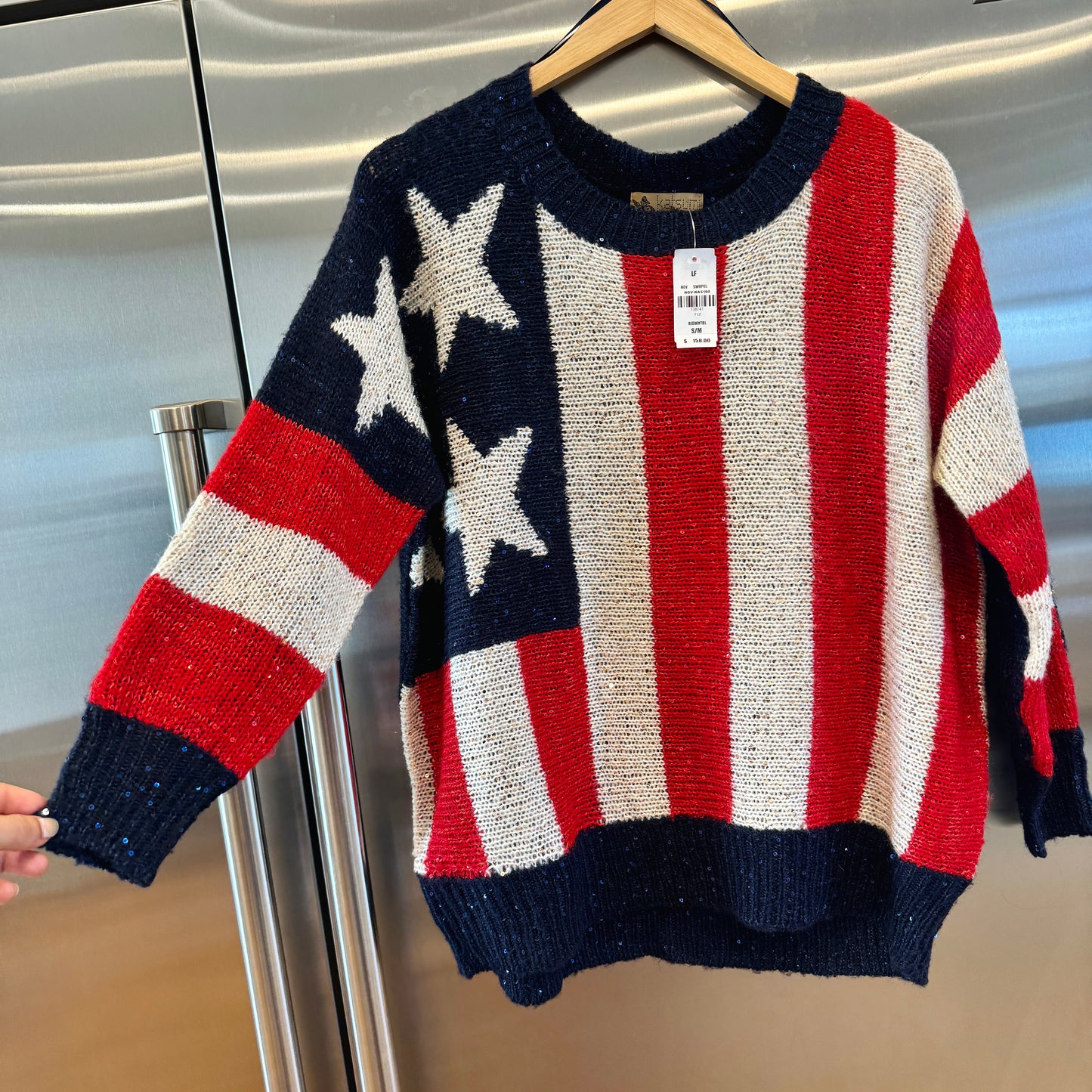 LF American Flag USA Patriotic Knit Sweater with Sequins