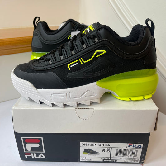 Fila Disruptor 2A — Black / neon yellow green . Women’s platform sneakers