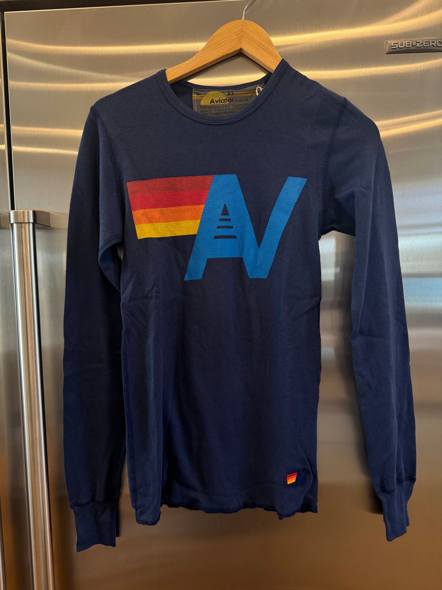 Aviator Nation Thermal Shirt with Logo Navy Blue Unisex Waffle Long Sleeve