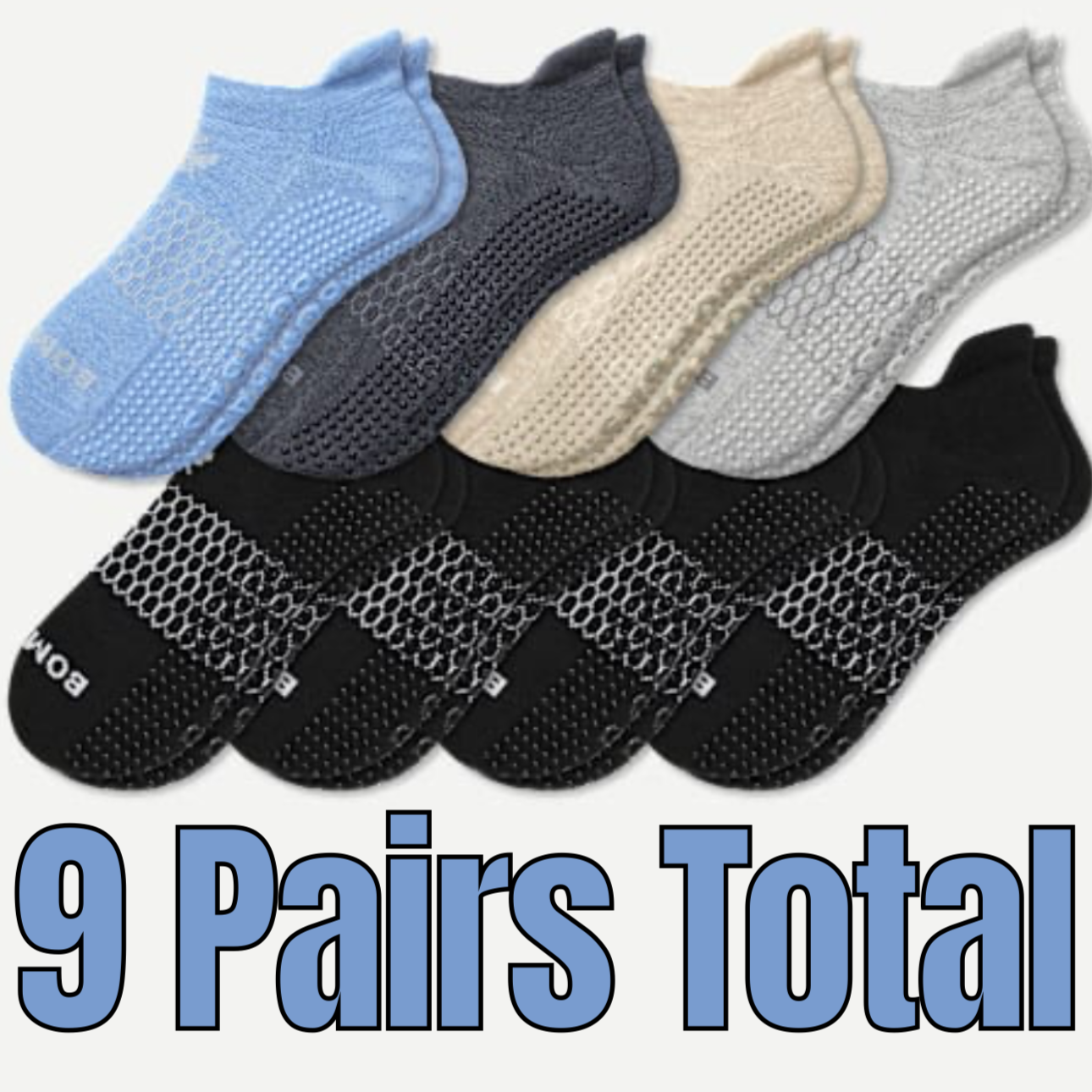 Bombas Bundle: 9 Pairs Grip Socks BUNDLE Grippers Athletic Pilates Multicolor