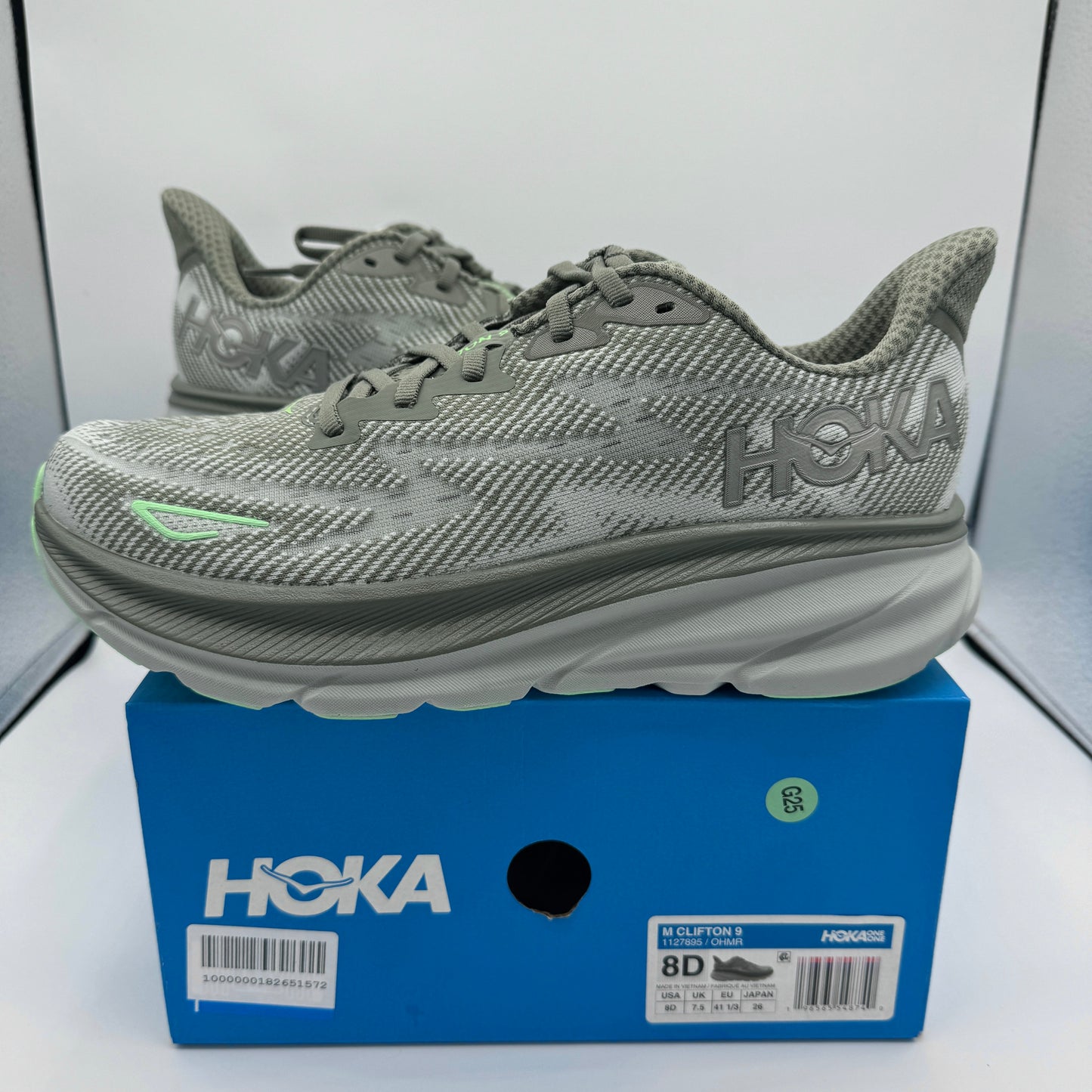 Hoka Clifton 9 Running Shoes Olive Haze Green Athletic Sneakers Khaki Grey