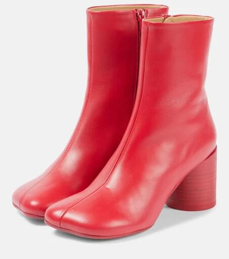 Maison Margeila MM6 Women’s Stitch Out Leather Anatomical Ankle Boots - Red