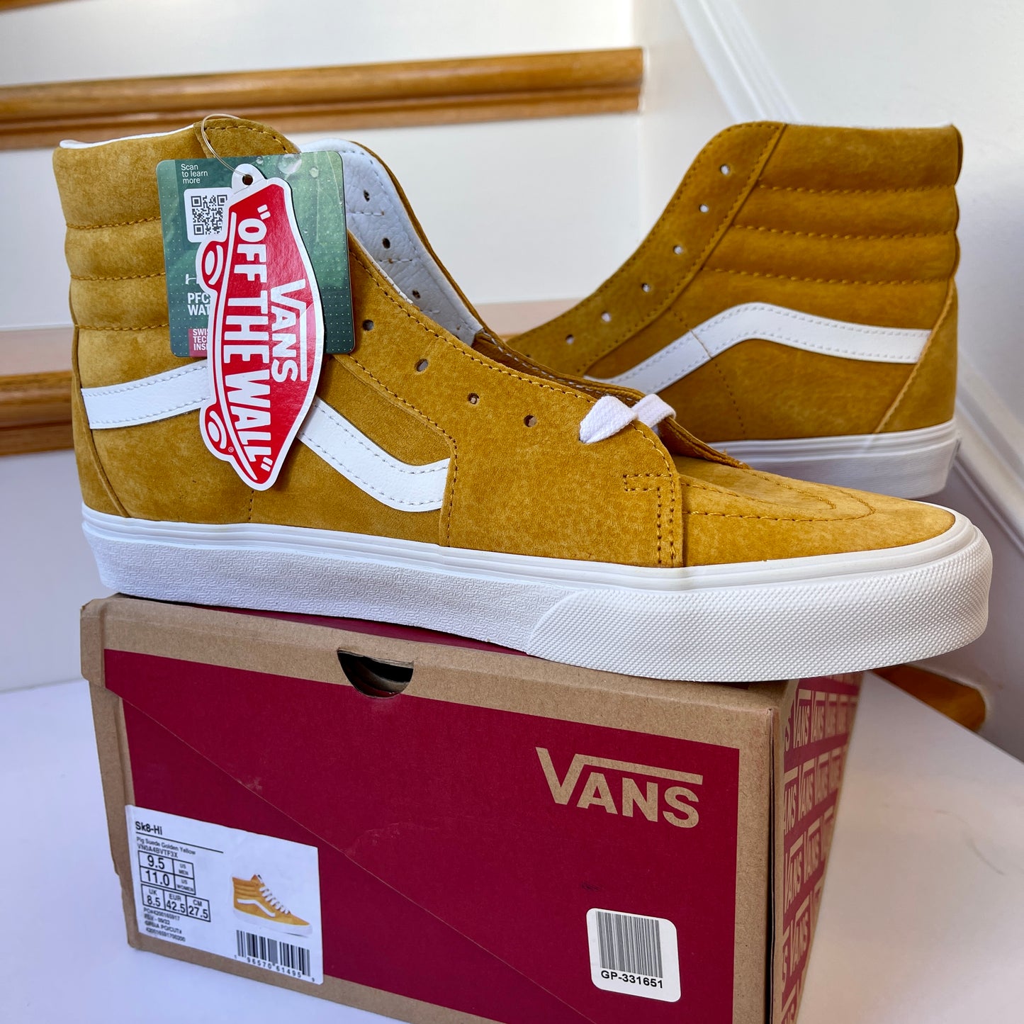 Vans Sk8 Hi Golden Yellow High Top Classic Skate Sneaker Pig Suede Leather