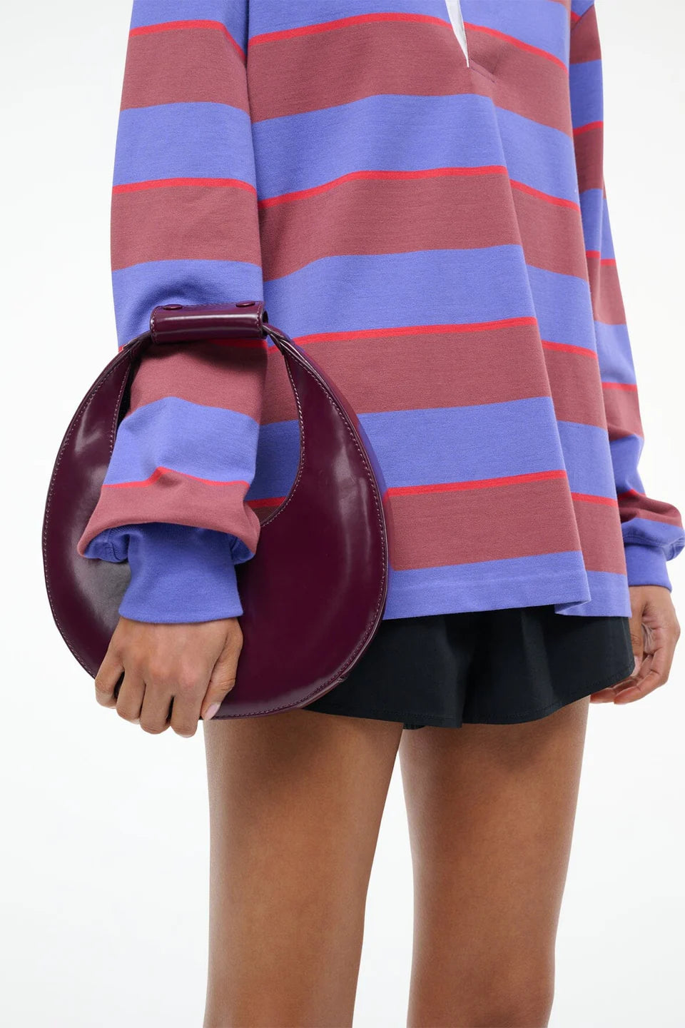 Staud Mini Moon Purse in Syrah Burgundy Leather, Crossbody Bag