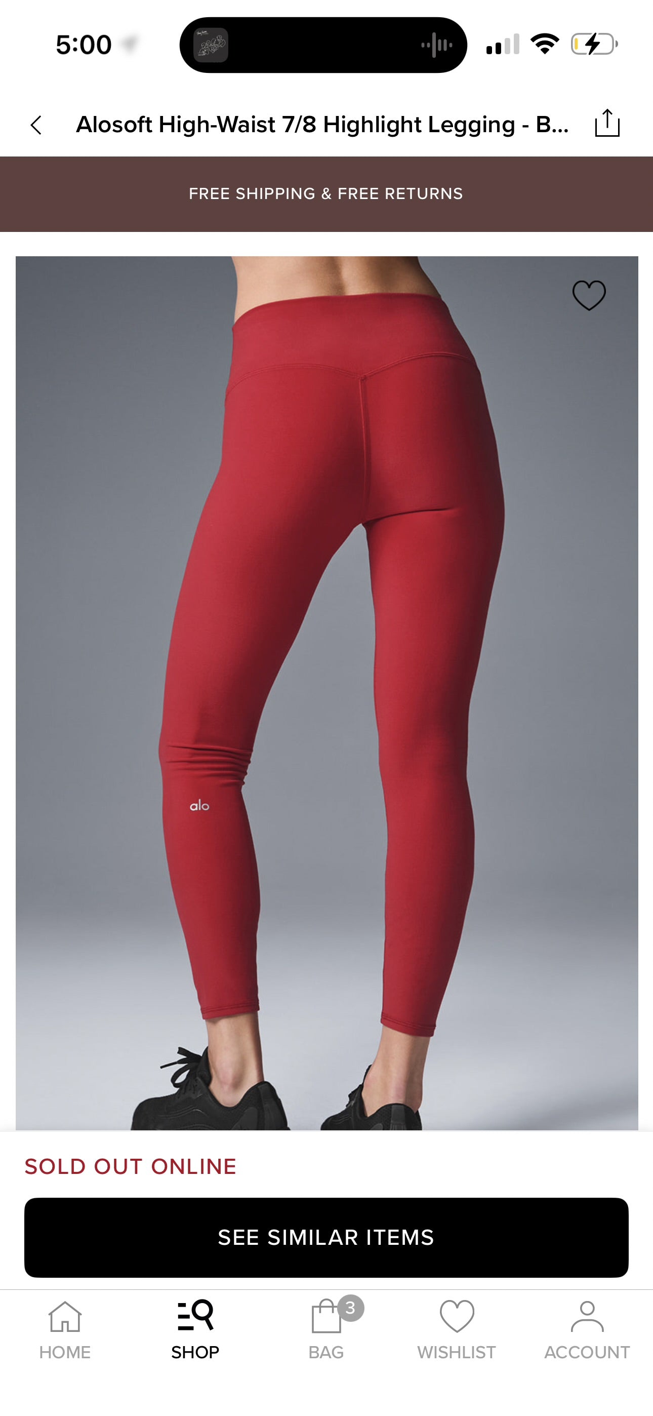 Alo Bold Red Alosoft Leggings High Waisted 7/8 Pants