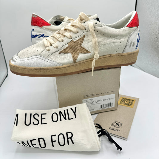 Golden Goose Ballstar Women’s sneakers white red beige leather distressed