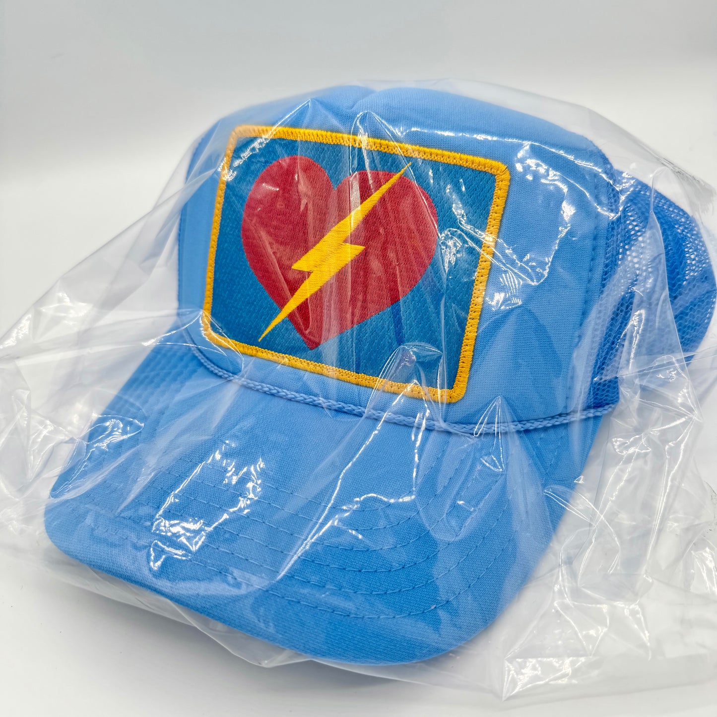 Aviator Nation Heart Bolt Trucker Hat Cap Light Blue Embroidered patch