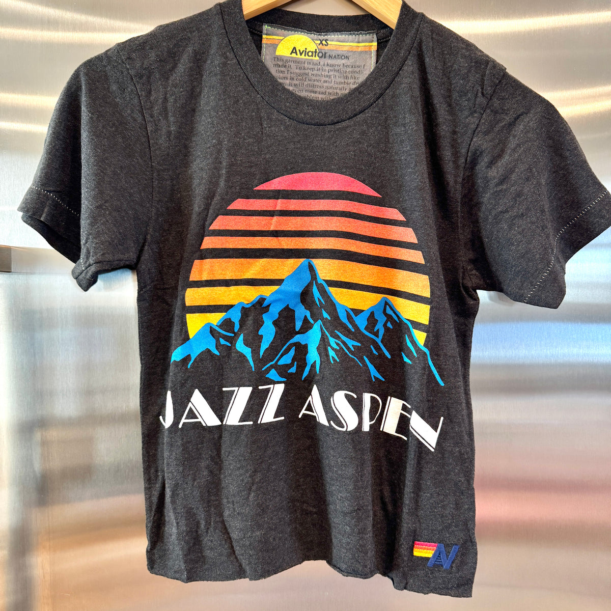 Aviator Nation Aspen Snowmass Jazz Festival 2025 Cropped Boyfriend Tee Shirt - Charcoal Grey