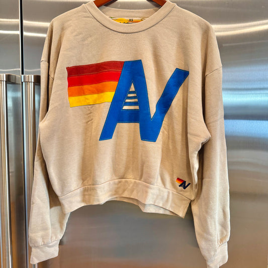 Aviator Nation Beige Crewneck Sweatshirt Embroidered Stitched Logo