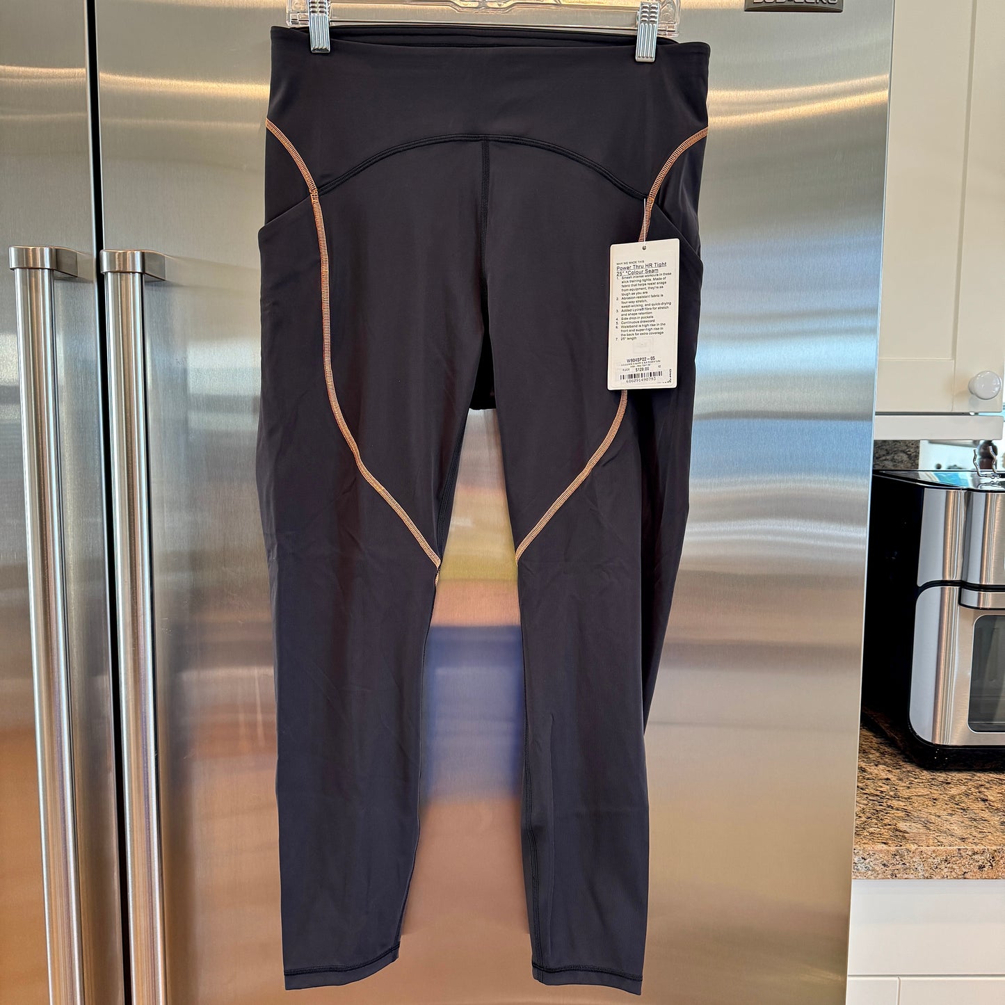 Lululemon Power Thru Legging x Barry’s Tights in Black Orange colour seam