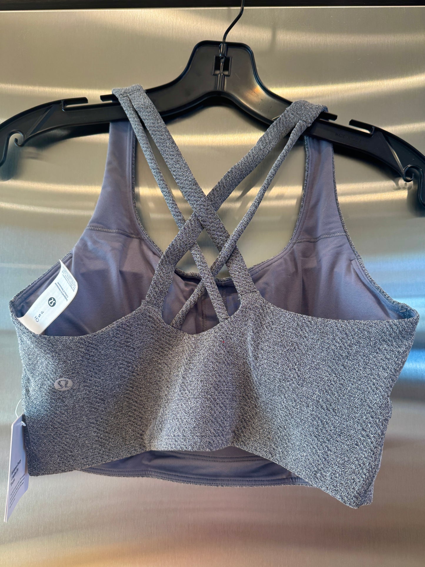 Lululemon Energy Long Line Evolve Bra Top in Herringbone Grey Intertwine Texture Black / White Woven