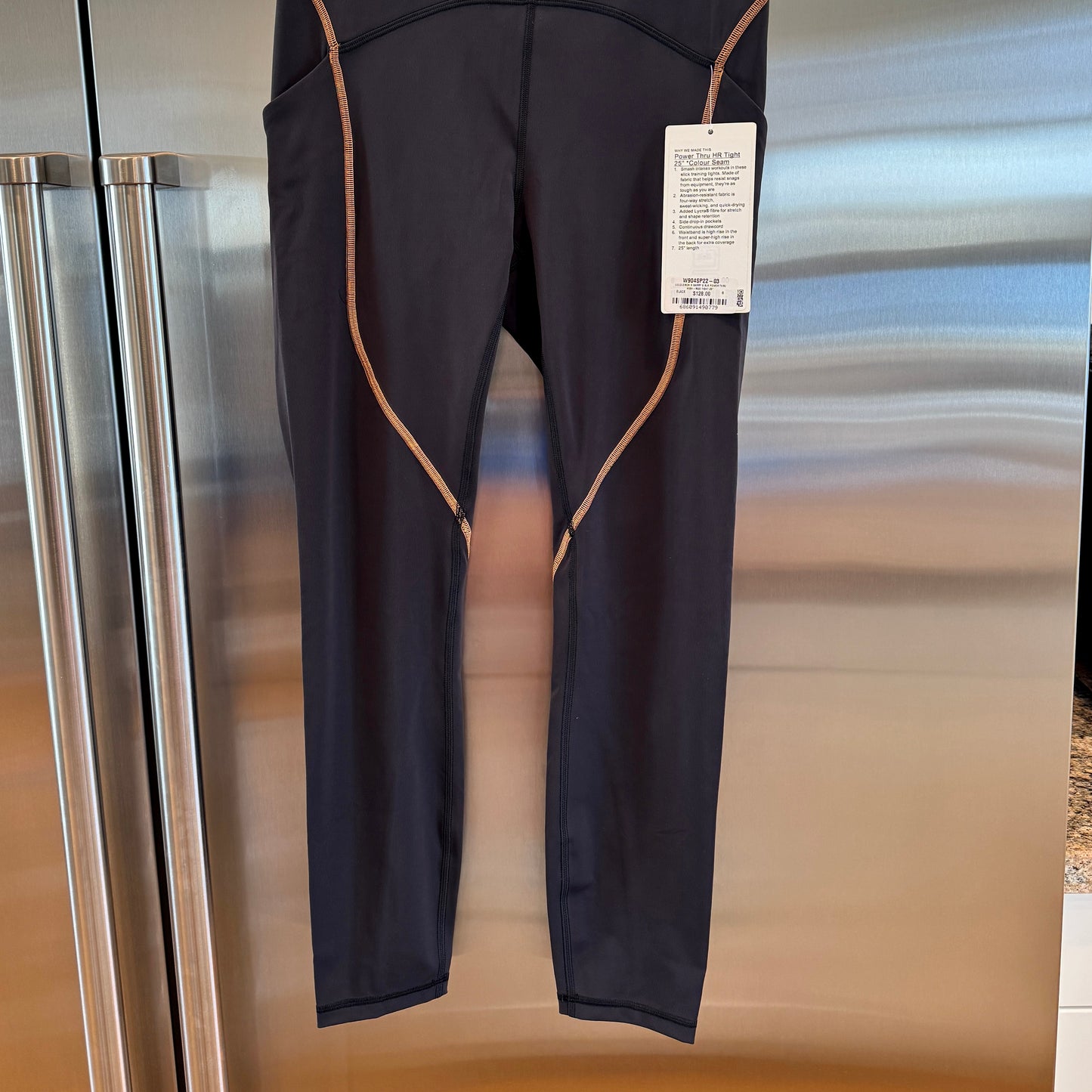 Lululemon Power Thru Legging x Barry’s Tights in Black Orange colour seam