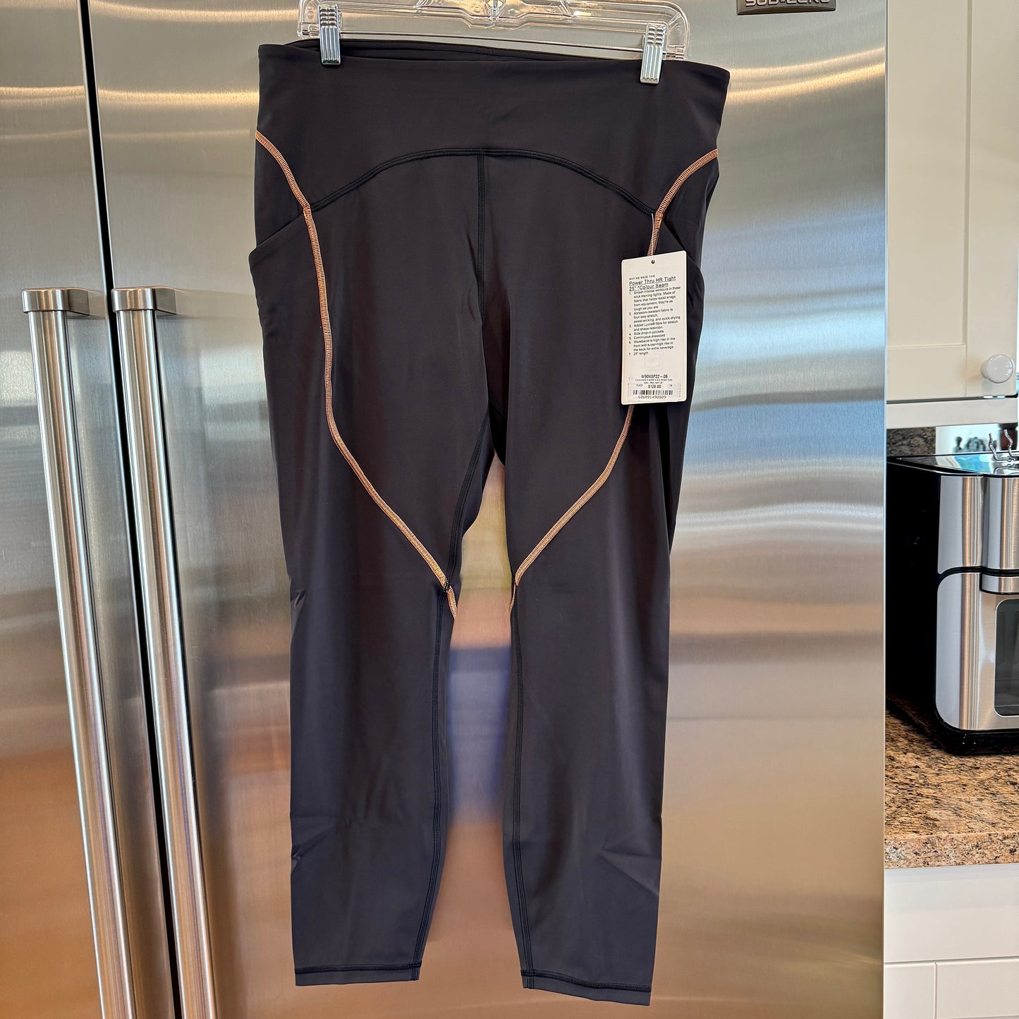 Lululemon Power Thru Legging x Barry’s Tights in Black Orange colour seam