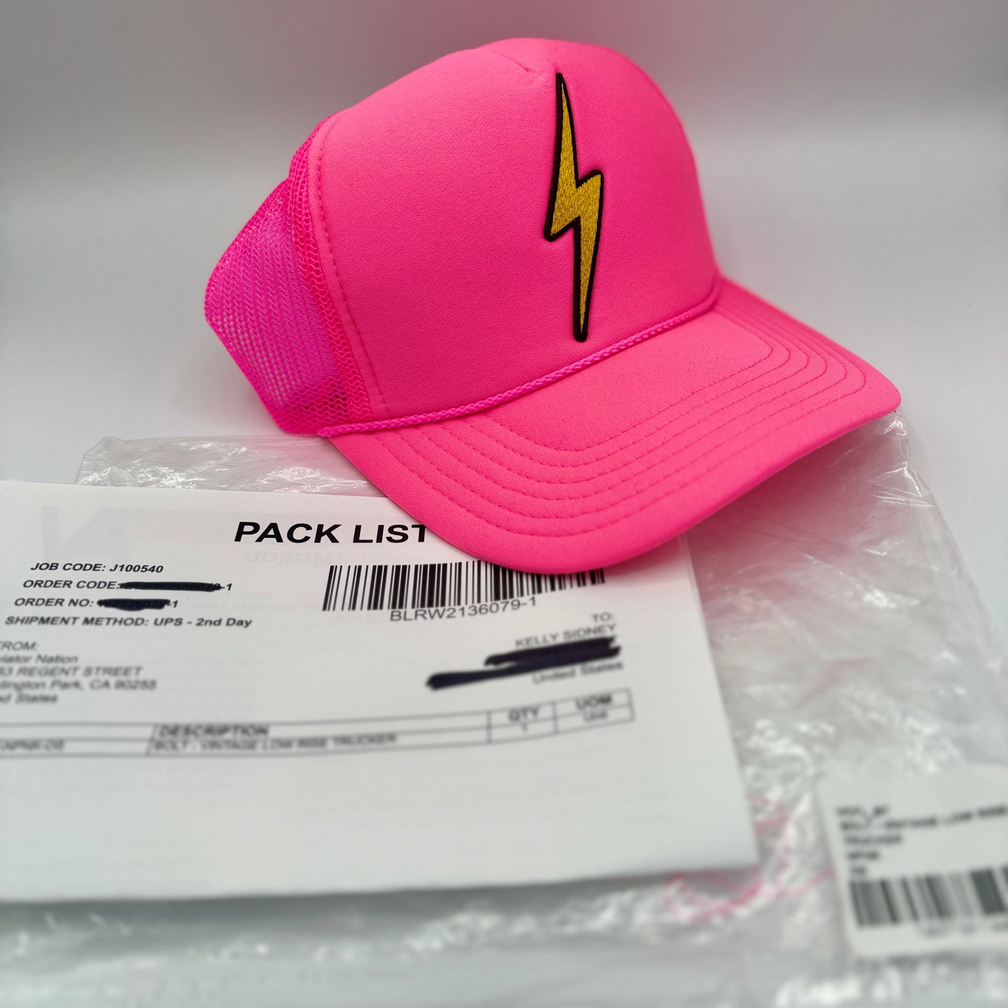 Aviator Nation Pink Bolt Hat embroidered lightning patch neon trucker cap