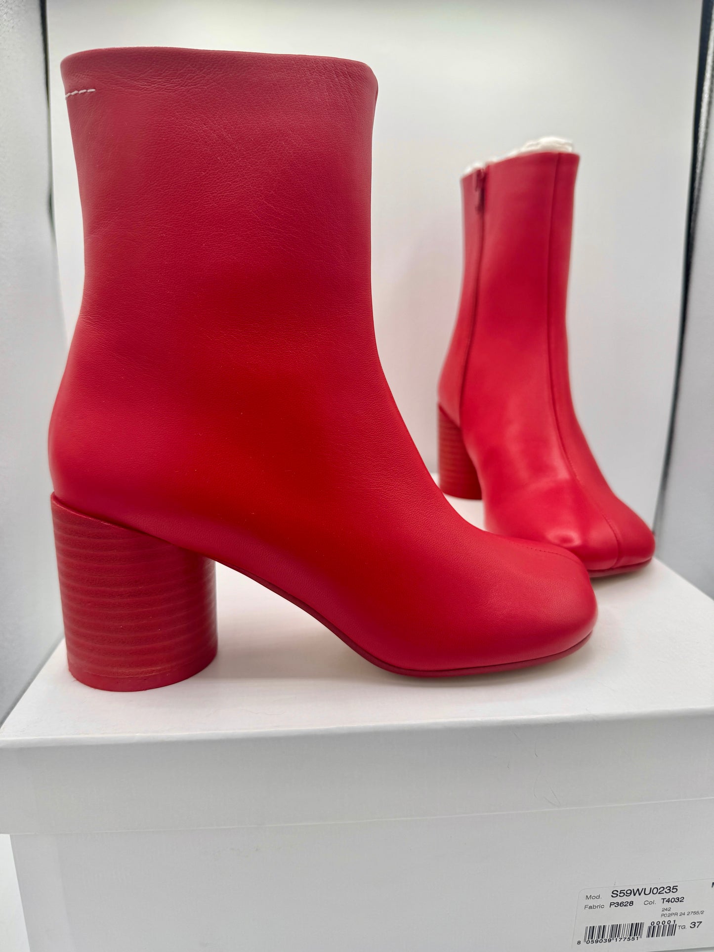 Maison Margeila MM6 Women’s Stitch Out Leather Anatomical Ankle Boots - Red