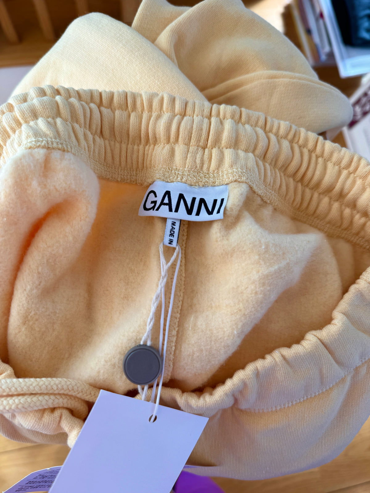 Ganni Isoli Sweatpants in Yellow French Terry Cotton with embroidered logo