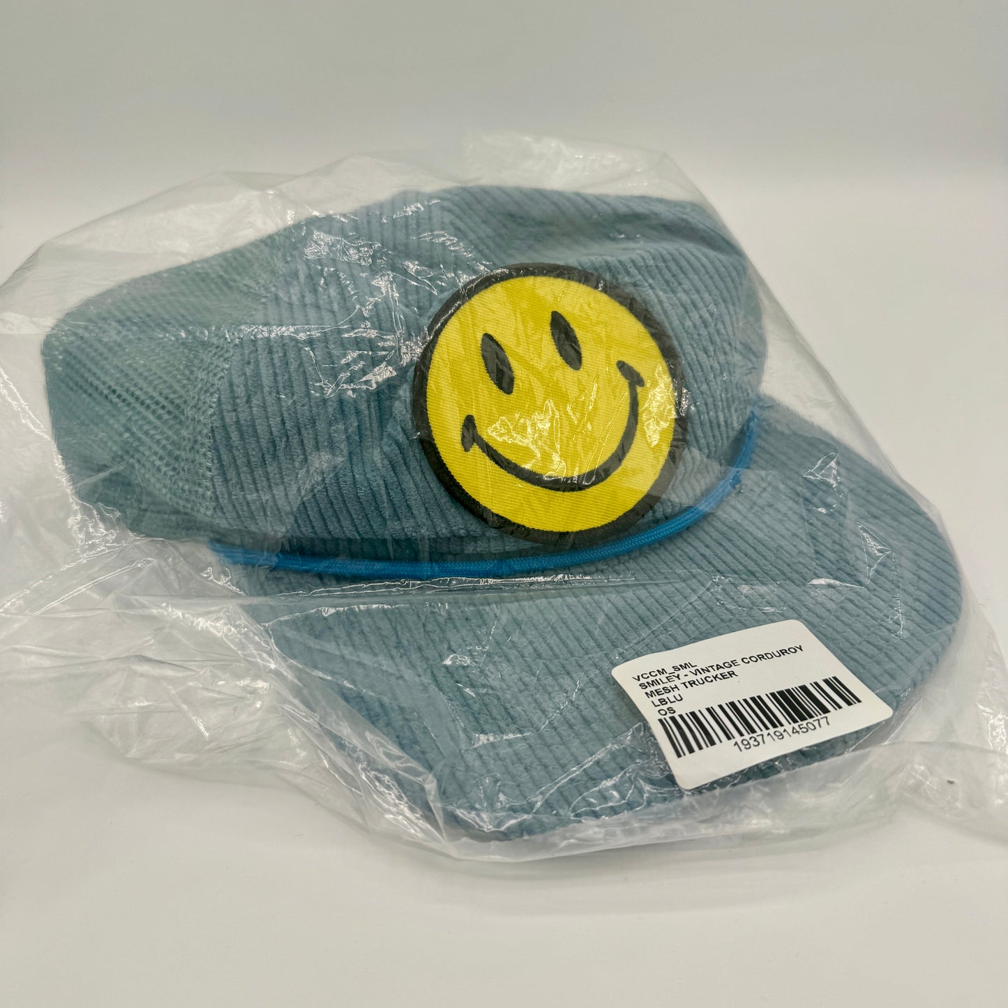 Aviator Nation Corduroy Trucker Hat Smiley Patch Embroidery Smile Light Blue