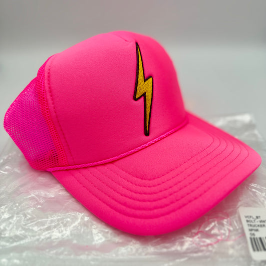 Aviator Nation Pink Bolt Hat embroidered lightning patch neon trucker cap