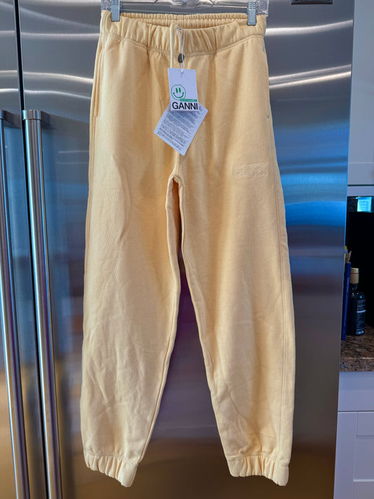 Ganni Isoli Sweatpants in Yellow French Terry Cotton with embroidered logo