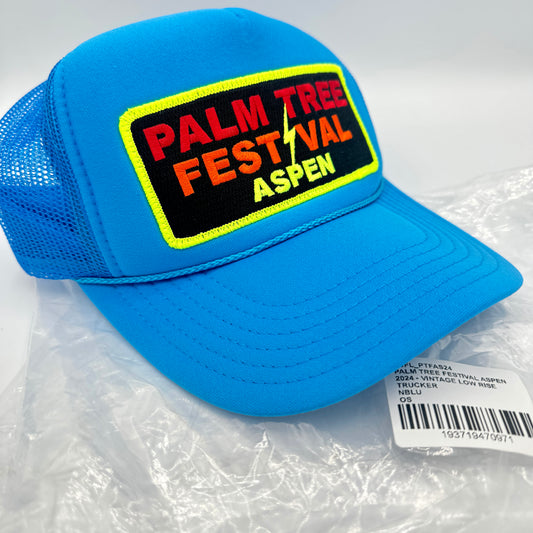 Aviator Nation Palm Tree Festival Aspen Trucker Hat in Neon Blue