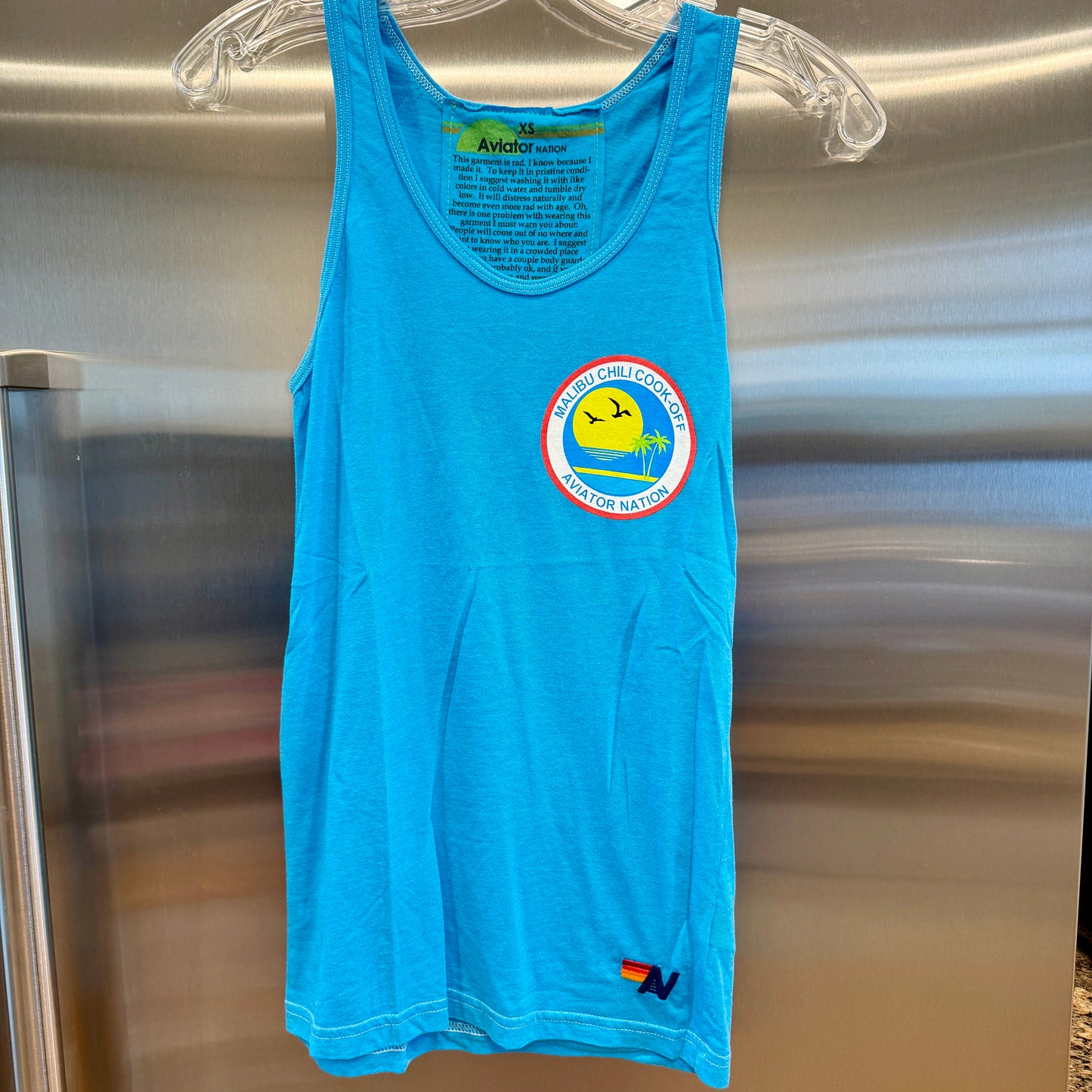 Aviator Nation Malibu Chili Cook Off Blue Tank Top 2023 neon aqua shirt