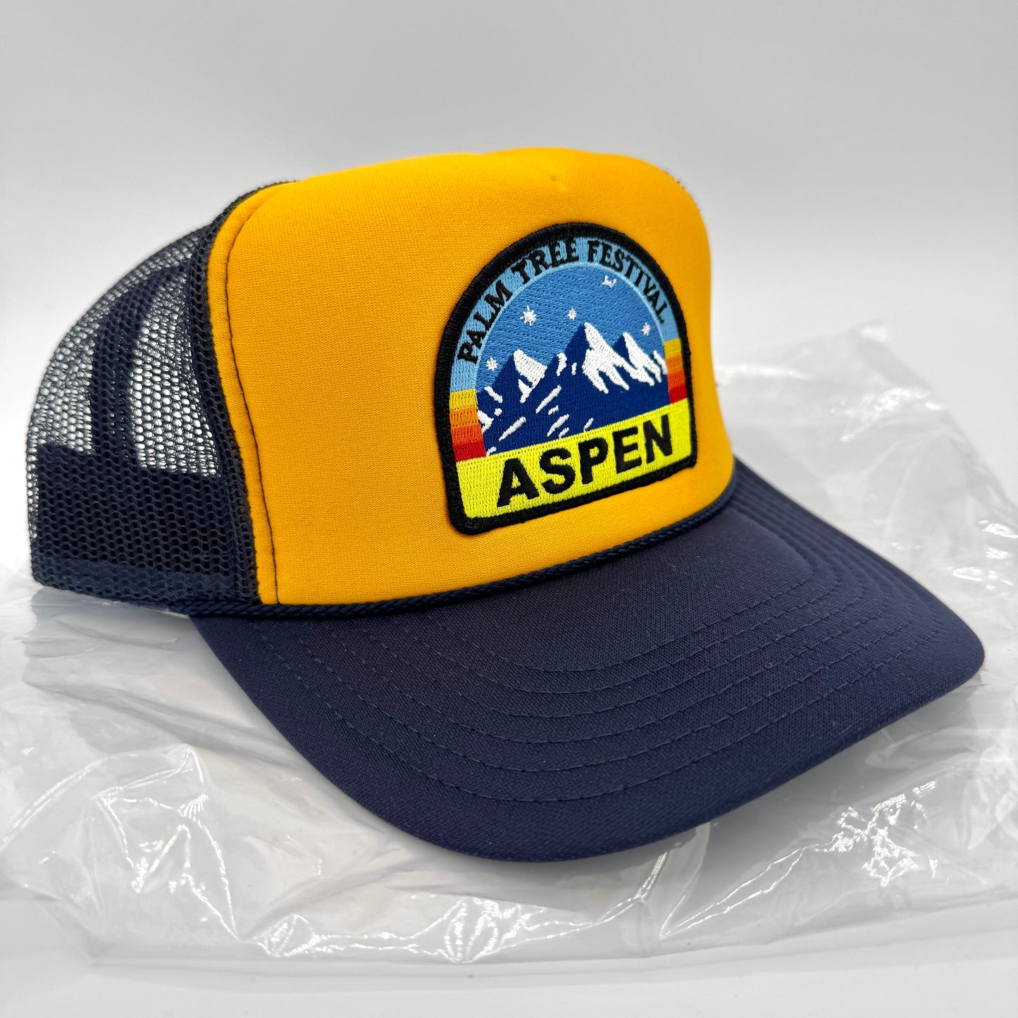 Aviator Nation Aspen Palm Tree Festival Trucker Hat - Navy / Gold