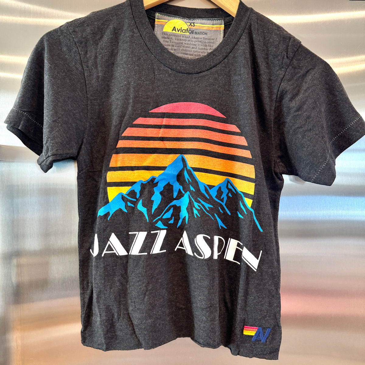 Aviator Nation Aspen Snowmass Jazz Festival 2025 Cropped Boyfriend Tee Shirt - Charcoal Grey