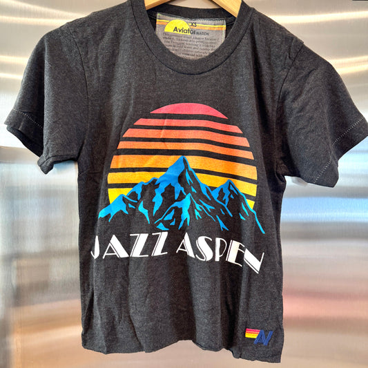 Aviator Nation Aspen Snowmass Jazz Festival 2025 Cropped Boyfriend Tee Shirt - Charcoal Grey