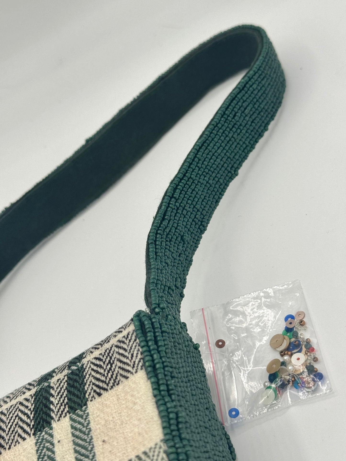 Anthropologie Green Plaid Flannel Fiona Beaded Bag Animal Edition Duck Purse
