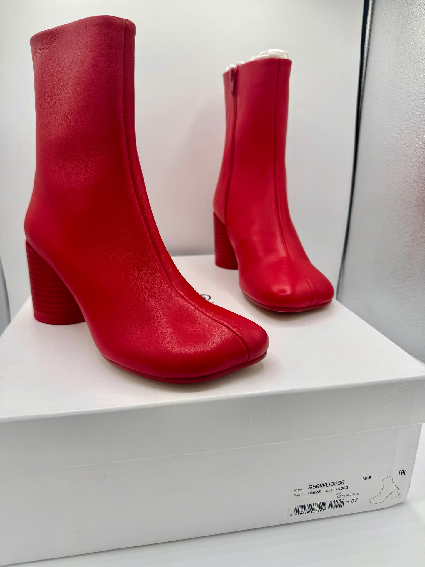 Maison Margeila MM6 Women’s Stitch Out Leather Anatomical Ankle Boots - Red