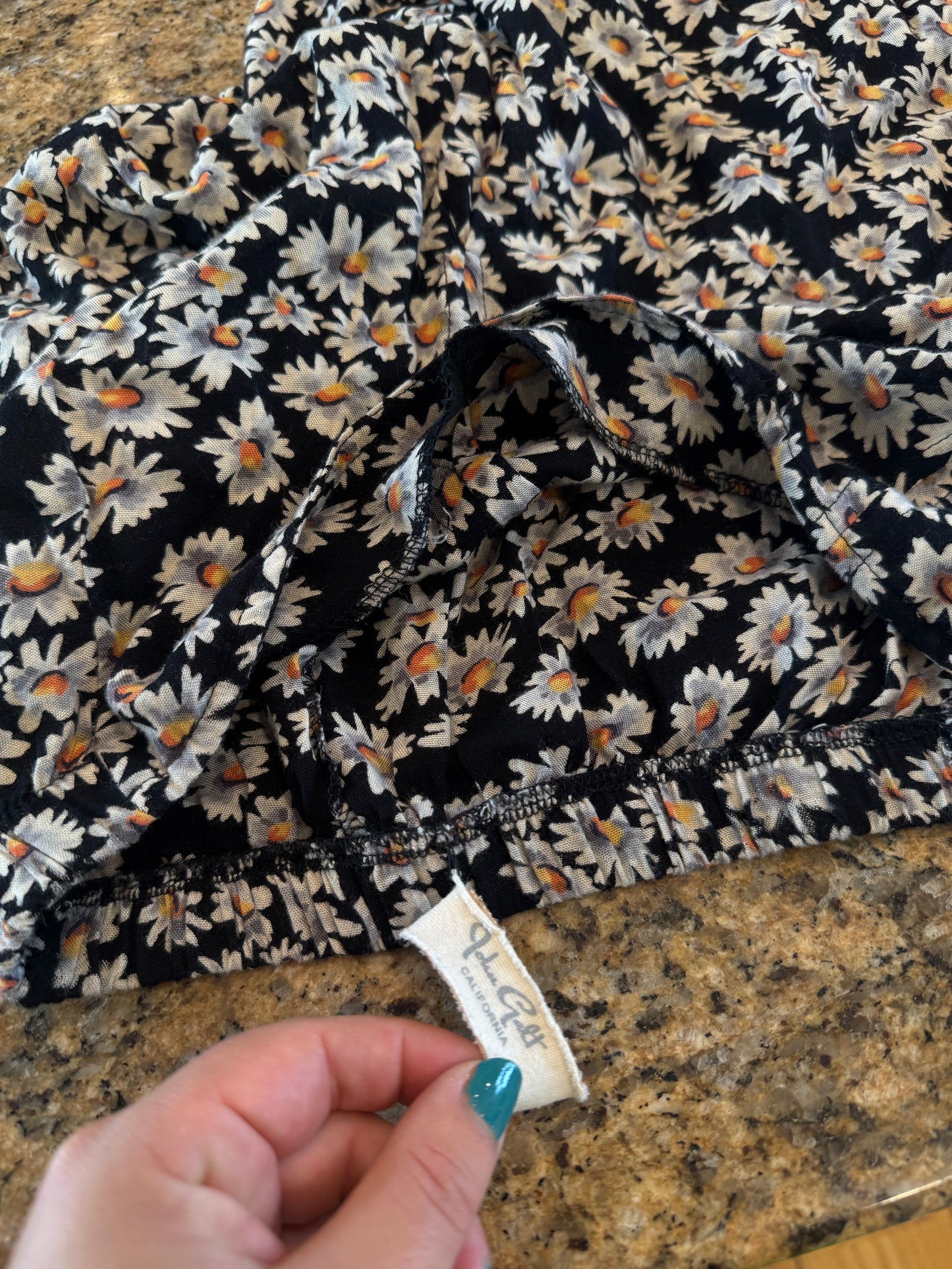 John Galt Mini Skirt in Black with white sunflowers * Pre-Owned * Brandy Melville Deadstock