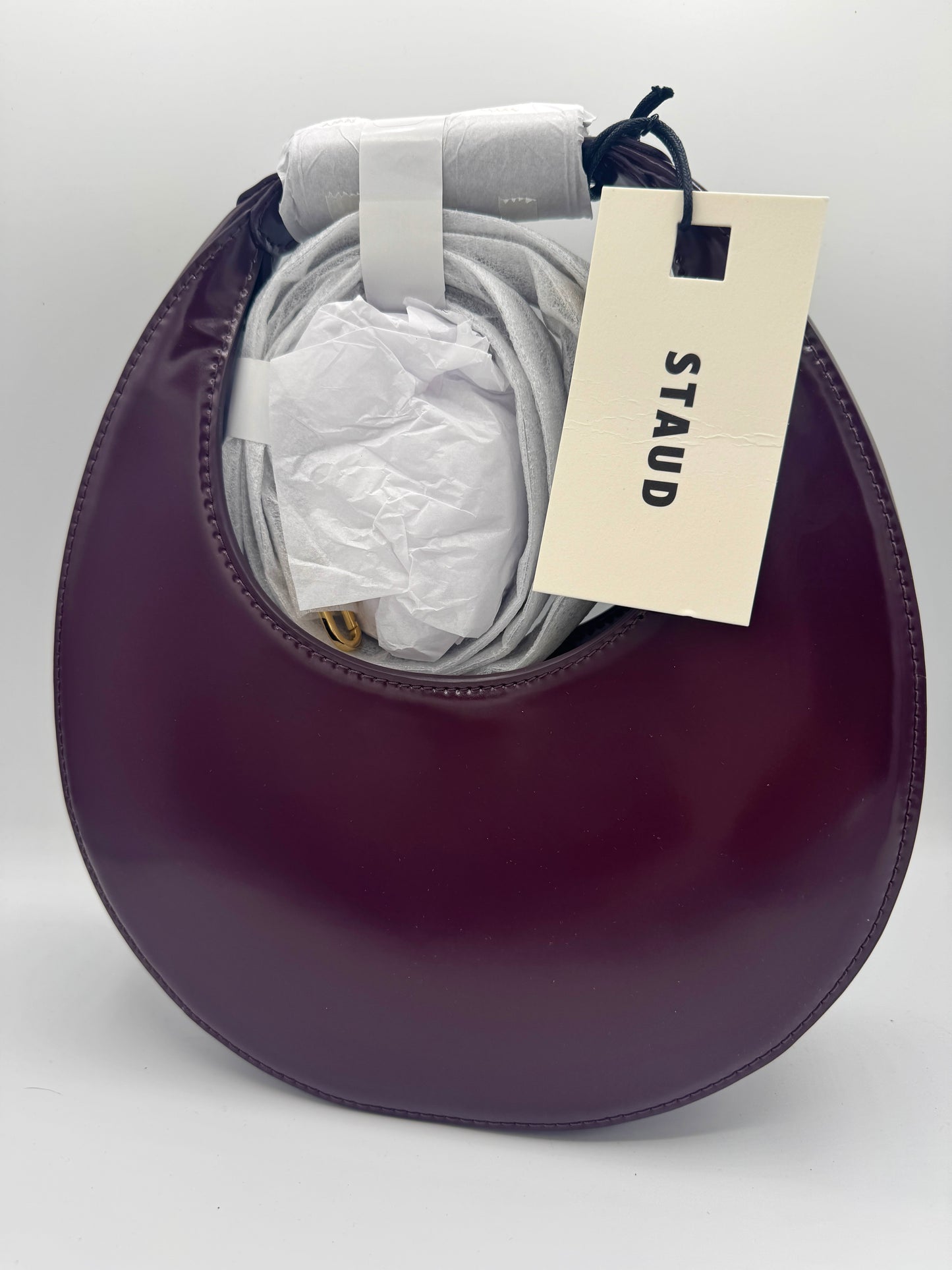 Staud Mini Moon Purse in Syrah Burgundy Leather, Crossbody Bag