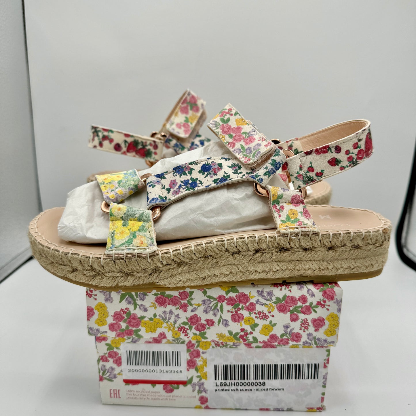 LoveShackFancy x Manebi Hiking Platform Espadrilles Floral Strap Sandals