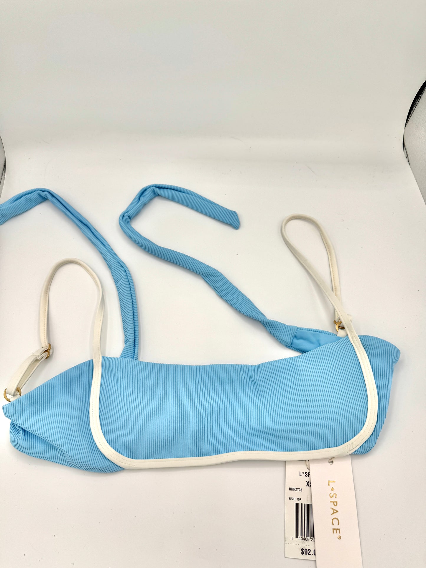 L Space Hazel Swim Top in Seaspray Blue / Cream , Ribbed Bikini