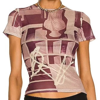 Miaou Printed Mini Tee in Stone Mauve