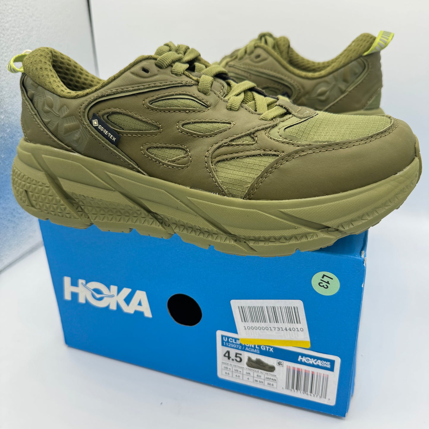 Hoka Clifton Leather Gore-Tex Waterproof Unisex Green Khaki Olive AGMS