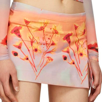 Miaou Mini Skirt Micro in Sunrise Orange Multicolor Floral Print