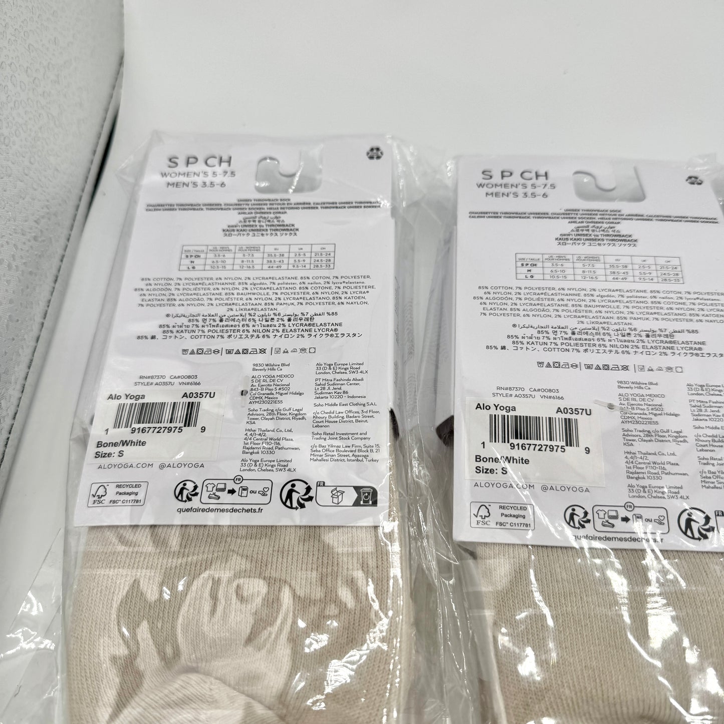 Alo Yoga (Bundle) Unisex Throwback Socks, 4x Pairs - Bone / White