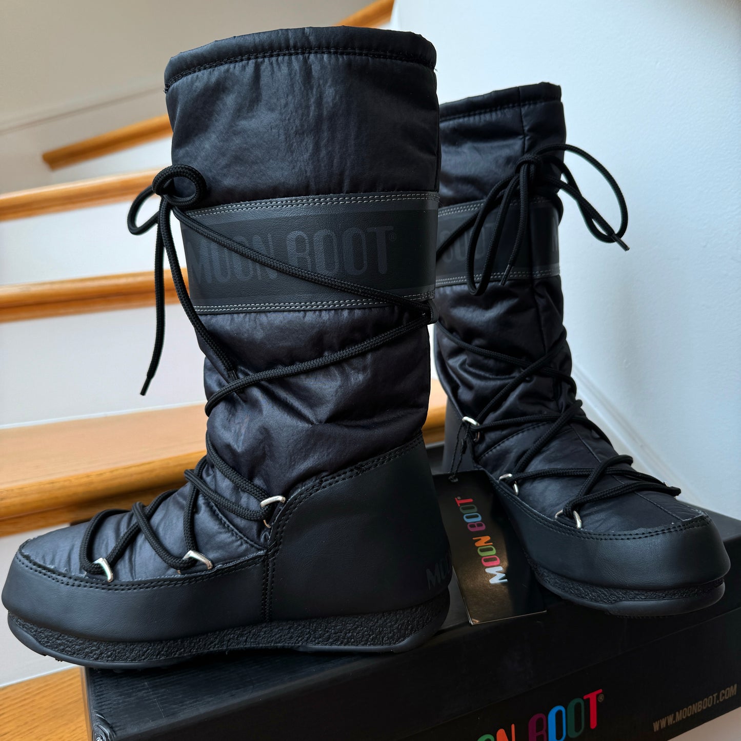 Moonboot High Nylon Classic All Black Snow Boots waterproof winter shoes